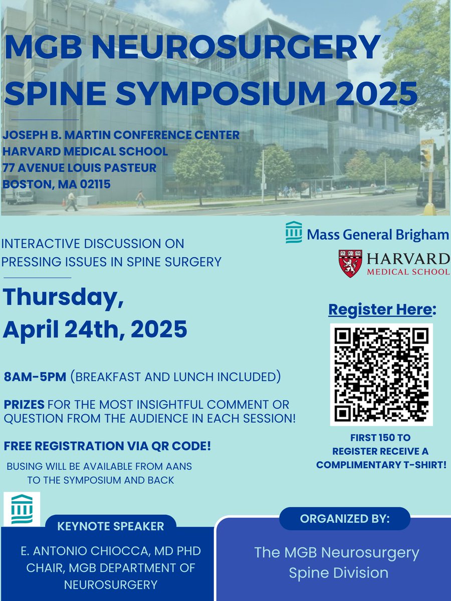 Join us for the inaugural MGB Neurosurgery Spine Symposium 2025 — a full day of interactive discussions on the most pressing topics in spine surgery! 🧠
🎟️ Free registration: eventbrite.com/e/1st-mgb-neur…
#MGBNeurosurgery #SpineSymposium2025
