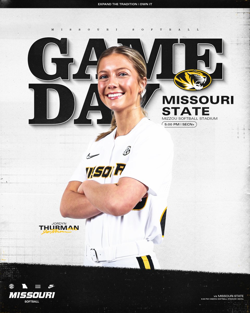 Show Me State Midweek‼️

🆚 Missouri State
🕔 5 p.m., CT 
🏟️ Mizzou Softball Stadium
📍 Columbia, Mo.

💻 SEC Network+
🔗 linktr.ee/MizzouSoftball
🎟️ mutigers.com/sbtix

#OwnIt #MIZ 🐯🥎