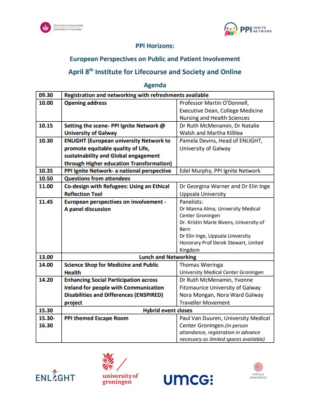 PPI_Galway's tweet image. The agenda for our upcoming conference, PPI Horizons, is out!
Read below to see some of the excited speakers, presentations, and workshops we will be delivering in-person and online from 10-4pm on Tue 8th April.
To register go to: tinyurl.com/49v2waah
