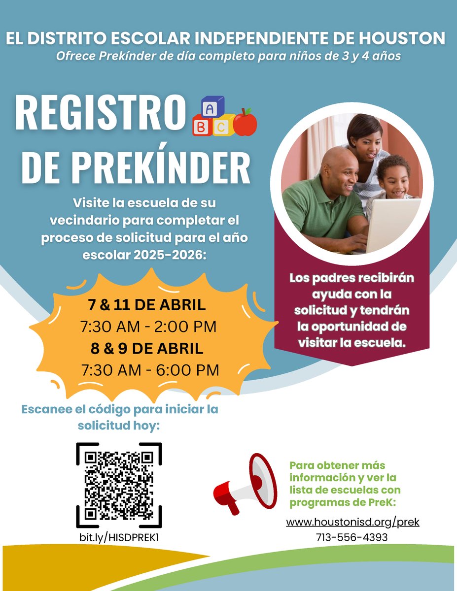 Padres de futuros estudiantes de PreK, acompáñenos para el evento de Pre-K 2025- 2026 para explorar nuestros excelentes programas. ¡Para obtener más información visite cualquier escuela que ofrezca PreK, complete una solicitud, y envíe los documentos! 🎒✨