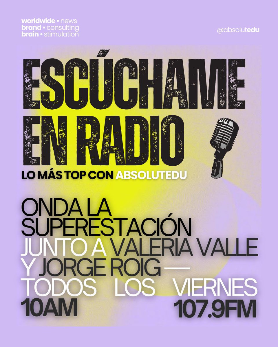 Escúchame todos los #viernes por <a href="/CircuitoOnda/">Onda LaSuperestación</a> en #LoMásTOPconABSOLUTEDU junto a @valeriavalle212 y <a href="/MrRoig/">Jorge Roig Graterol</a> - 107.9FM/10AM
—
Ingresa aquí: mundour.com/live-onda/
—
#EnViVo #ABSOLUTEDU 😎💓