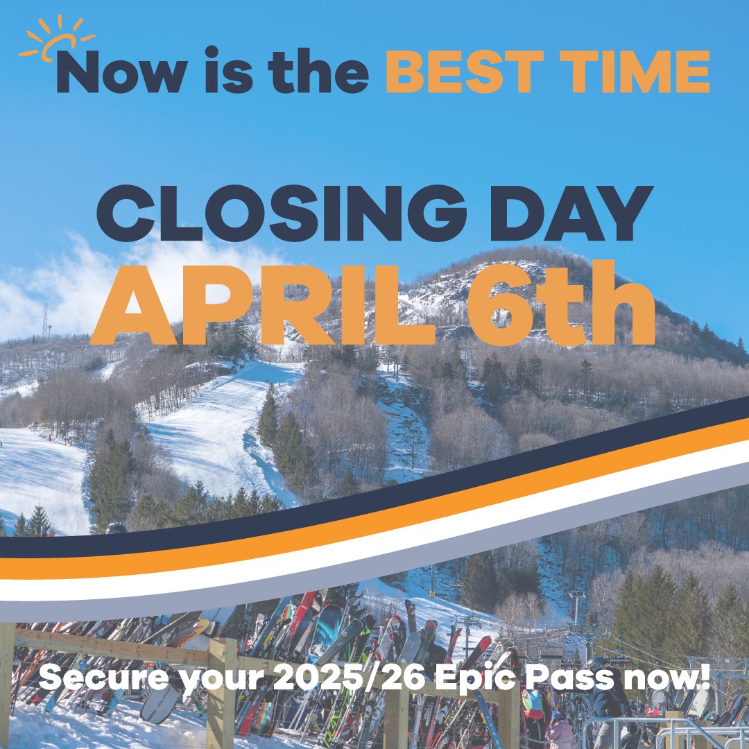 We've been having the best time this 65th season, but all good things must come to an end. Our closing day is this Sunday, April 6th. 

Lock in your 2025/26 Epic Pass now by April 13th and receive 10 Buddy Tickets to share with friends and family. bit.ly/3jWLMxk