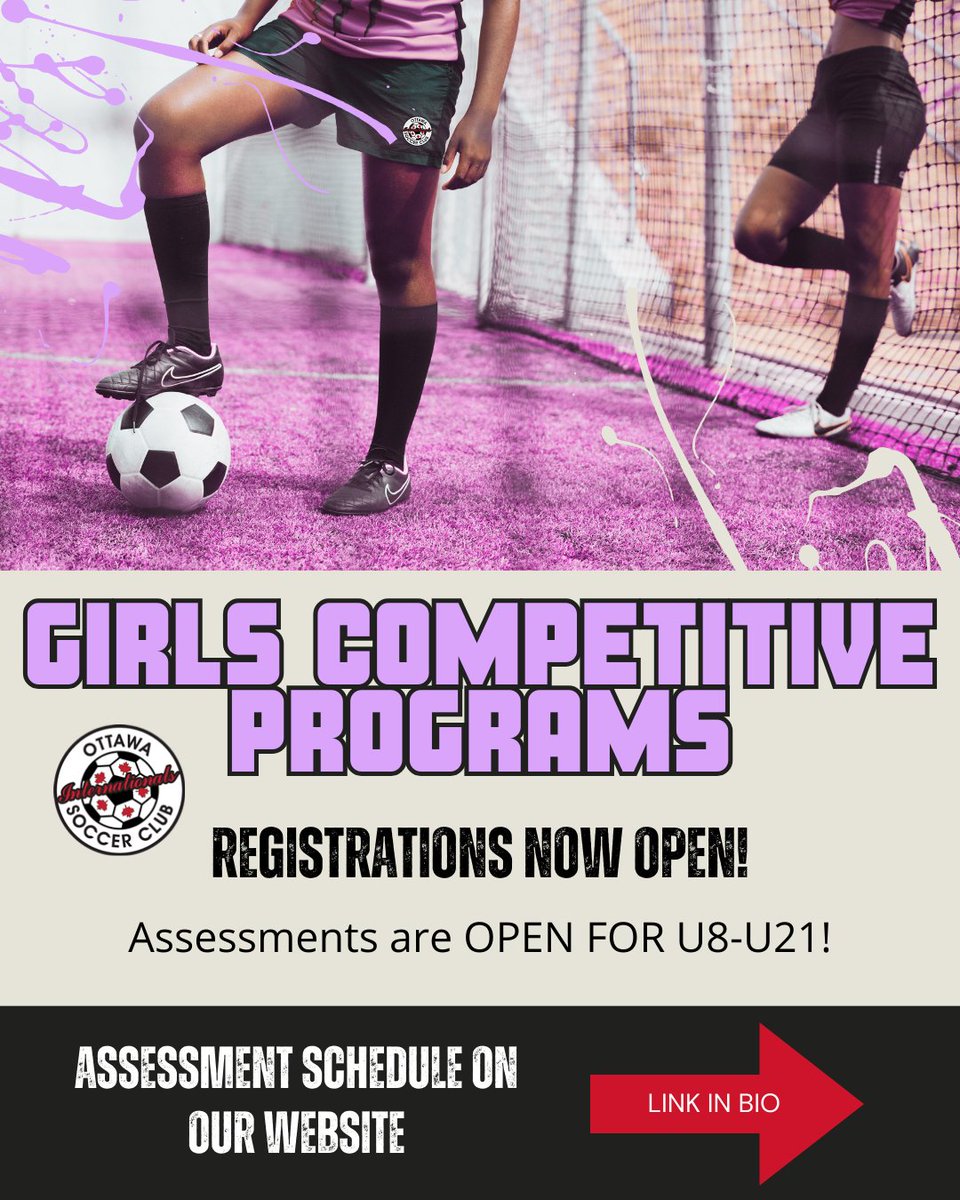 OttawaIntSoccer's tweet image. ⚽💥 Join our competitive girls&apos; soccer program and push your game to the next level. 

Assessments are now open for U8-U21!

Are you ready to rise to the challenge? 💪🔥

 #OISC #GirlsSoccer #YouthSoccer #CompetitiveSoccer #SoccerCommunity