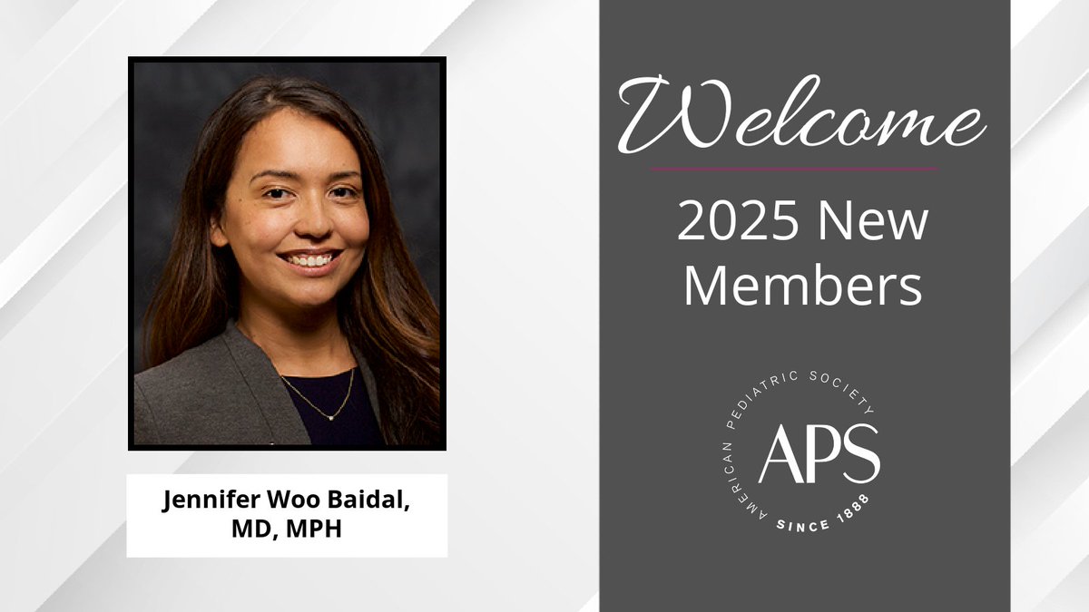 APS (@amerpedsociety) on Twitter photo The APS congratulates and welcomes Dr. Jennifer Woo Baidal from Stanford University School of Medicine (<a href="/StanfordMed/">Stanford Medicine</a>), one of the Society's New Members for 2025. Read more about Dr. Woo Baidal here: ow.ly/kr3i50VrFJB
#PediatricScientist #pediatrics The APS congratulates and welcomes Dr. Jennifer Woo Baidal from Stanford University School of Medicine (<a href="/StanfordMed/">Stanford Medicine</a>), one of the Society's New Members for 2025. Read more about Dr. Woo Baidal here: ow.ly/kr3i50VrFJB
#PediatricScientist #pediatrics