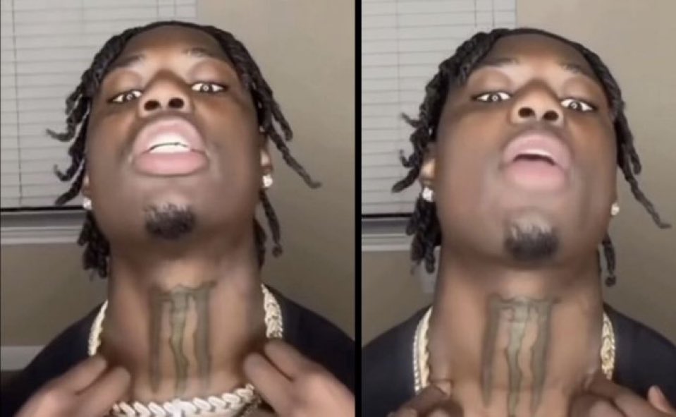 DailyLoud's tweet image. Man is going viral for getting Monster logo tatted on his neck