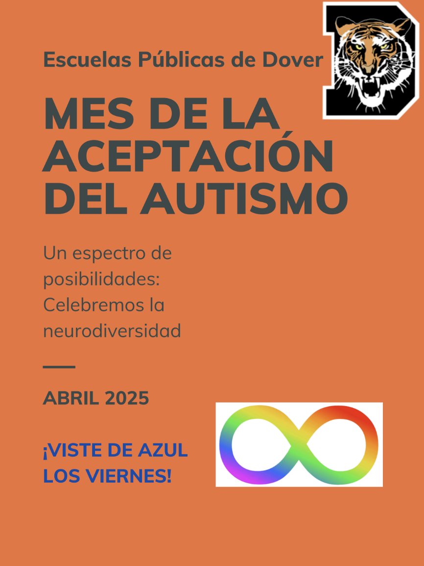 April is Autism Awareness Month! Dover High School asks students and staff to wear blue on Fridays! #AutismAcceptance  #AutismAwareness