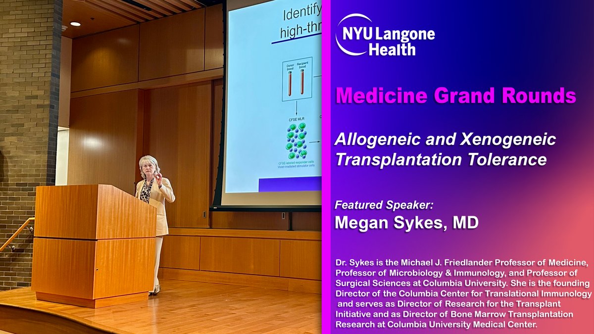 NYU Department of Medicine (@nyulh_deptofmed) on Twitter photo At Med #GrandRounds today <a href="/nyugrossman/">NYU Grossman School of Medicine</a>, Megan Sykes, MD, of <a href="/ColumbiaMed/">Columbia Medicine</a> and <a href="/NYULH_DeptofMed/">NYU Department of Medicine</a> gave an outstanding talk on xenotransplantation and immune tolerance in GalT KO thymokidney transplants, highlighting the complexities of T cell dynamics, donor tolerance, and immune At Med #GrandRounds today <a href="/nyugrossman/">NYU Grossman School of Medicine</a>, Megan Sykes, MD, of <a href="/ColumbiaMed/">Columbia Medicine</a> and <a href="/NYULH_DeptofMed/">NYU Department of Medicine</a> gave an outstanding talk on xenotransplantation and immune tolerance in GalT KO thymokidney transplants, highlighting the complexities of T cell dynamics, donor tolerance, and immune