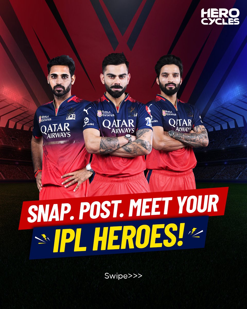 Hero_Cycles's tweet photo. Time to ride like a Challenger—are you in? 💥

How to Participate:
- Click a selfie with the standee
- Upload with #RidingWithTheHeroes[YourCityName]
- Tag @Hero_Cycles 

Voila! You might be amongst the lucky 20 who get to meet the real heroes!

#HeroCycles #ContestAlert #IPL https://t.co/PXrTKRinFd