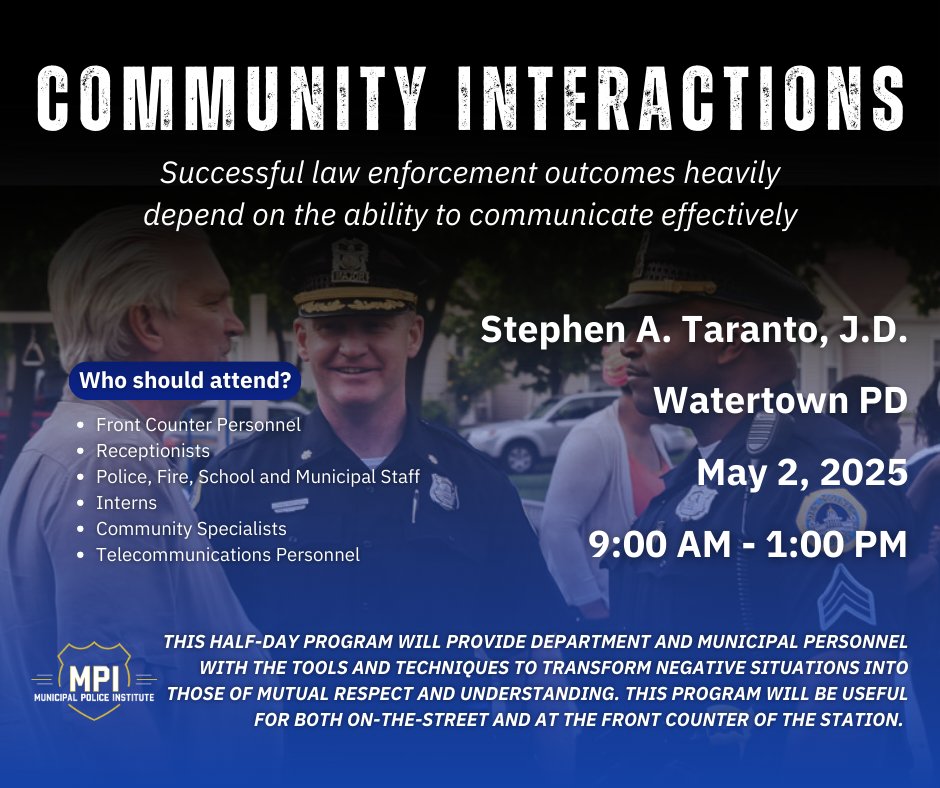 MPITraining's tweet image. Community Interactions
Click the link below to read more!
mpitraining.com/events/communi…
#police #policetraining #lawenforcement #lawenforcementtraining #mpi #leadership #massachusetts #training #trainwiththebest