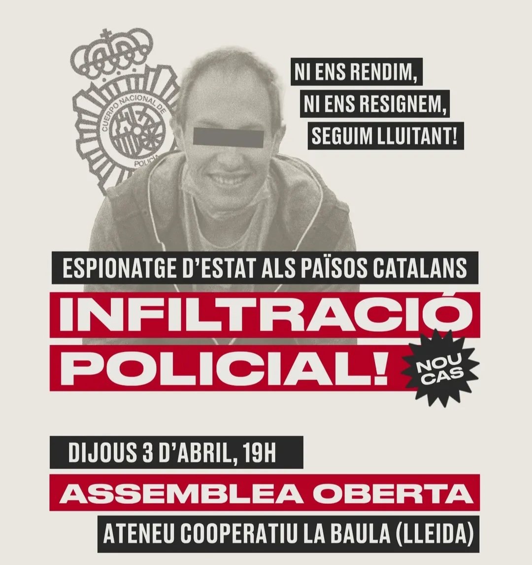 Jakin berri dugu Astragaz adiskidetuta dagoen Lleidako <a href="/labaulalleida/">La Baula Ateneu Cooperatiu #200Baules</a> proiektu eta espazioan polizia infiltratu bat egon dela 2 urtez

Astratik gure elkartasuna helarazi nahi diegu La Baulako kideei eta egoera hori pairatu duten herri mugimenduko gainontzeko gune eta proiektuei👇🏽