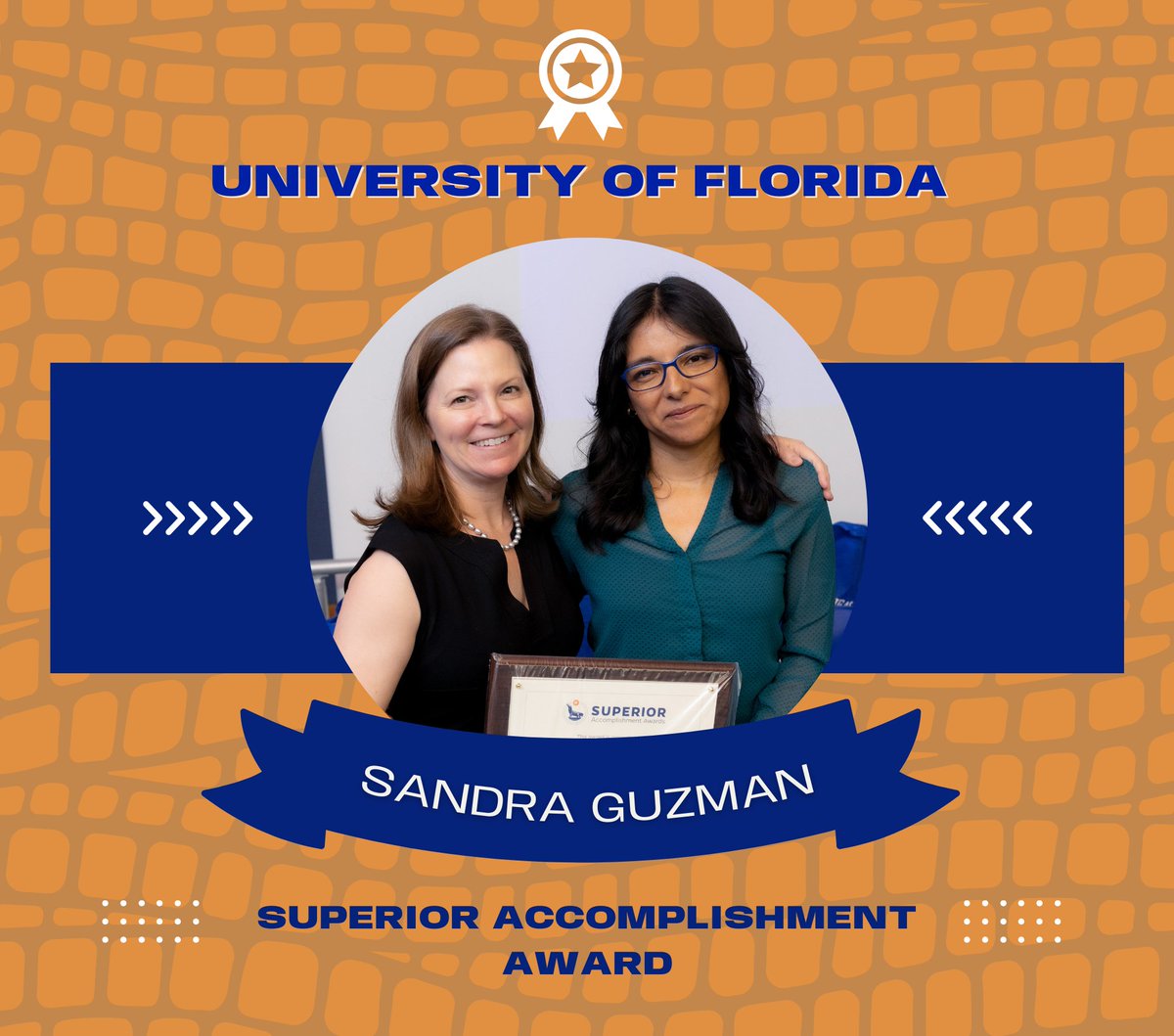UF_ABE's tweet image. The Uf Superior Accomplishment Awards recognize faculty and staff members who contribute outstanding and meritorious service to students and employees. Congratulations to ABE's Sandra Guzman, Ph.D., for receiving the SAA Faculty Award!