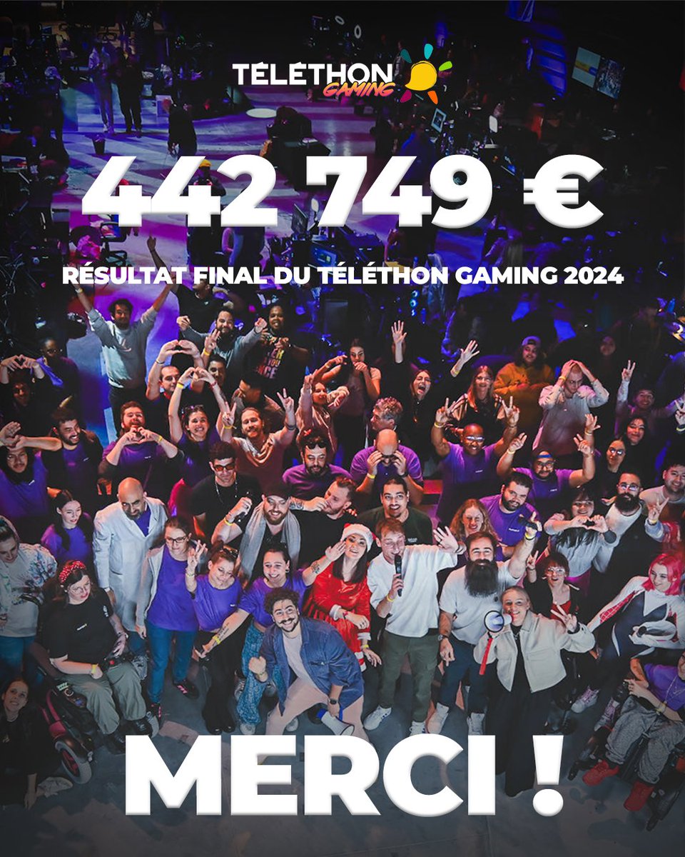 Téléthon Gaming (@gamingtelethon) on Twitter photo 442 749 € ont été collectés lors du Téléthon Gaming 2024 !💜
Rendez-vous les 5 et 6 décembre 2025, partout en France et aux Arènes, pour une nouvelle édition du Téléthon Gaming ! 💜
🫶 <a href="/grandparissud/">Grand Paris Sud</a> <a href="/ArenesdeGPS/">Les Arènes de Grand Paris Sud</a> <a href="/Francetele/">France Télévisions</a> <a href="/francetvslash/">francetvslash</a> 442 749 € ont été collectés lors du Téléthon Gaming 2024 !💜
Rendez-vous les 5 et 6 décembre 2025, partout en France et aux Arènes, pour une nouvelle édition du Téléthon Gaming ! 💜
🫶 <a href="/grandparissud/">Grand Paris Sud</a> <a href="/ArenesdeGPS/">Les Arènes de Grand Paris Sud</a> <a href="/Francetele/">France Télévisions</a> <a href="/francetvslash/">francetvslash</a>