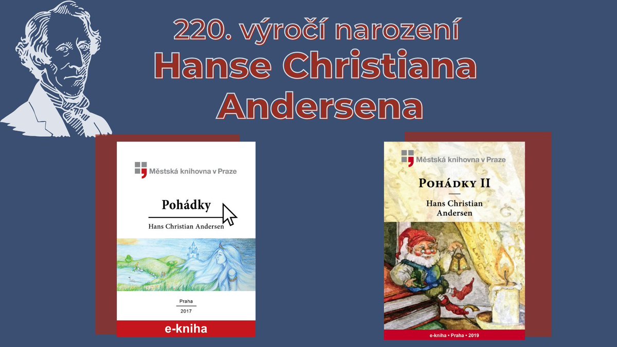 Je tu 220. výročí narození Hanse Christiana Andersena. Letos navíc uplyne právě 190 let od vydání jeho první knihy pohádek. Slavík, Pastýřka a kominíček či Sněhová královna: připomeňte si je s námi!  Můžete snadno, protože  e-knihovna MKP nikdy nezavírá ⏩l.mlp.cz/hanschristiana…