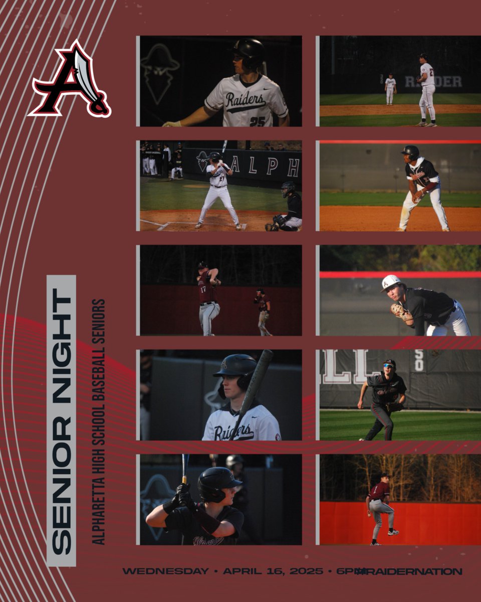 Join us in celebrating out 2025 Senior Baseball Players!  Wednesday April 16th is Senior Night, we will have a ceremony before the first pitch will be thrown out be a few special guests!

#RAIDERNATION