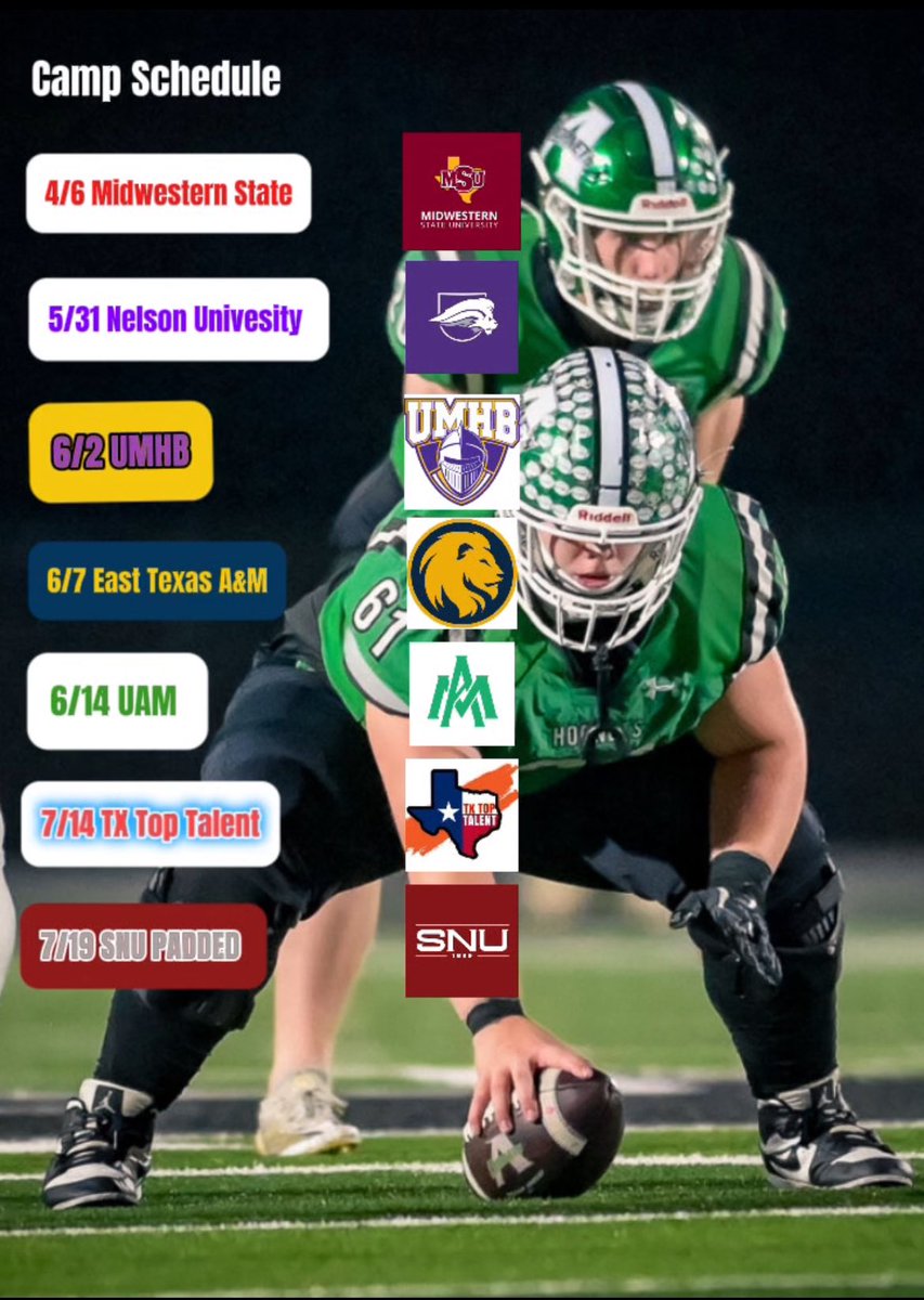 Cole Johnson (@cjohn2026) on Twitter photo CAMP LIST THIS SUMMER
Starting with <a href="/Coach_TPreston/">Coach Tyler Preston</a> this Sunday. Then ending with <a href="/Coach_Indy/">Indy Siehndel</a> in July. Looking forward to it!
<a href="/Garrison_Oline/">Brian Garrison</a> <a href="/KeithStiffle/">Keith Stifflemire</a> <a href="/_coachsmith_/">Coach Mike Smith, M.S.</a> @CoachPruitt_UAM <a href="/TXTopTalent/">TX TOP TALENT</a> <a href="/Devo26Dorris/">Devon Dorris</a> <a href="/CDavidson8457/">Christian Davidson</a> <a href="/bo_maines/">Coach Maines</a> <a href="/RecruitAzle/">Azle HS Football</a> <a href="/Coach__OMalley/">Coach O’Malley</a> CAMP LIST THIS SUMMER
Starting with <a href="/Coach_TPreston/">Coach Tyler Preston</a> this Sunday. Then ending with <a href="/Coach_Indy/">Indy Siehndel</a> in July. Looking forward to it!
<a href="/Garrison_Oline/">Brian Garrison</a> <a href="/KeithStiffle/">Keith Stifflemire</a> <a href="/_coachsmith_/">Coach Mike Smith, M.S.</a> @CoachPruitt_UAM <a href="/TXTopTalent/">TX TOP TALENT</a> <a href="/Devo26Dorris/">Devon Dorris</a> <a href="/CDavidson8457/">Christian Davidson</a> <a href="/bo_maines/">Coach Maines</a> <a href="/RecruitAzle/">Azle HS Football</a> <a href="/Coach__OMalley/">Coach O’Malley</a>