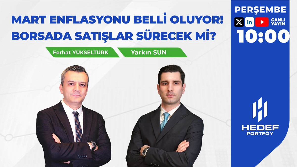 Hedef Portföy (@hedefportfoy) on Twitter photo Borsada satışlar sürecek mi?
Yarın saat 10:00'da Hedef Holding Kurumsal İletişim ve Pazarlama Yönetmeni <a href="/yarknsun/">Yarkın Sun</a> ile <a href="/F_YUKSELTURK/">@FerhatYukselturk</a> , canlı yayında Mart enflasyon verilerini ve borsadaki satış etkilerini değerlendirecek.
Yayın linki👇
youtube.com/watch?v=zB5fEV…
#Fon #Yatırım Borsada satışlar sürecek mi?
Yarın saat 10:00'da Hedef Holding Kurumsal İletişim ve Pazarlama Yönetmeni <a href="/yarknsun/">Yarkın Sun</a> ile <a href="/F_YUKSELTURK/">@FerhatYukselturk</a> , canlı yayında Mart enflasyon verilerini ve borsadaki satış etkilerini değerlendirecek.
Yayın linki👇
youtube.com/watch?v=zB5fEV…
#Fon #Yatırım