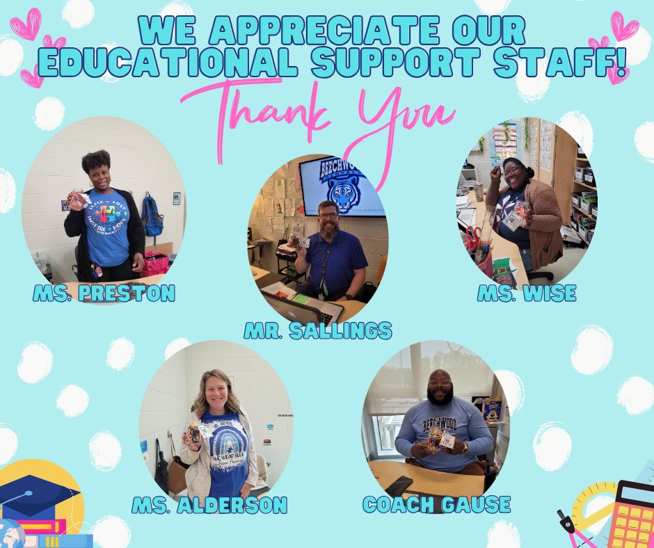 BeechwoodMiddle's tweet photo. Today is Paraprofessional Appreciation Day and we have the VERY best at Beechwood! We are so thankful for all of their hard work and dedication! We couldn't do it without them! ππ©΅π #TogetherAtTheBeech https://t.co/P7nA3TfZY2
