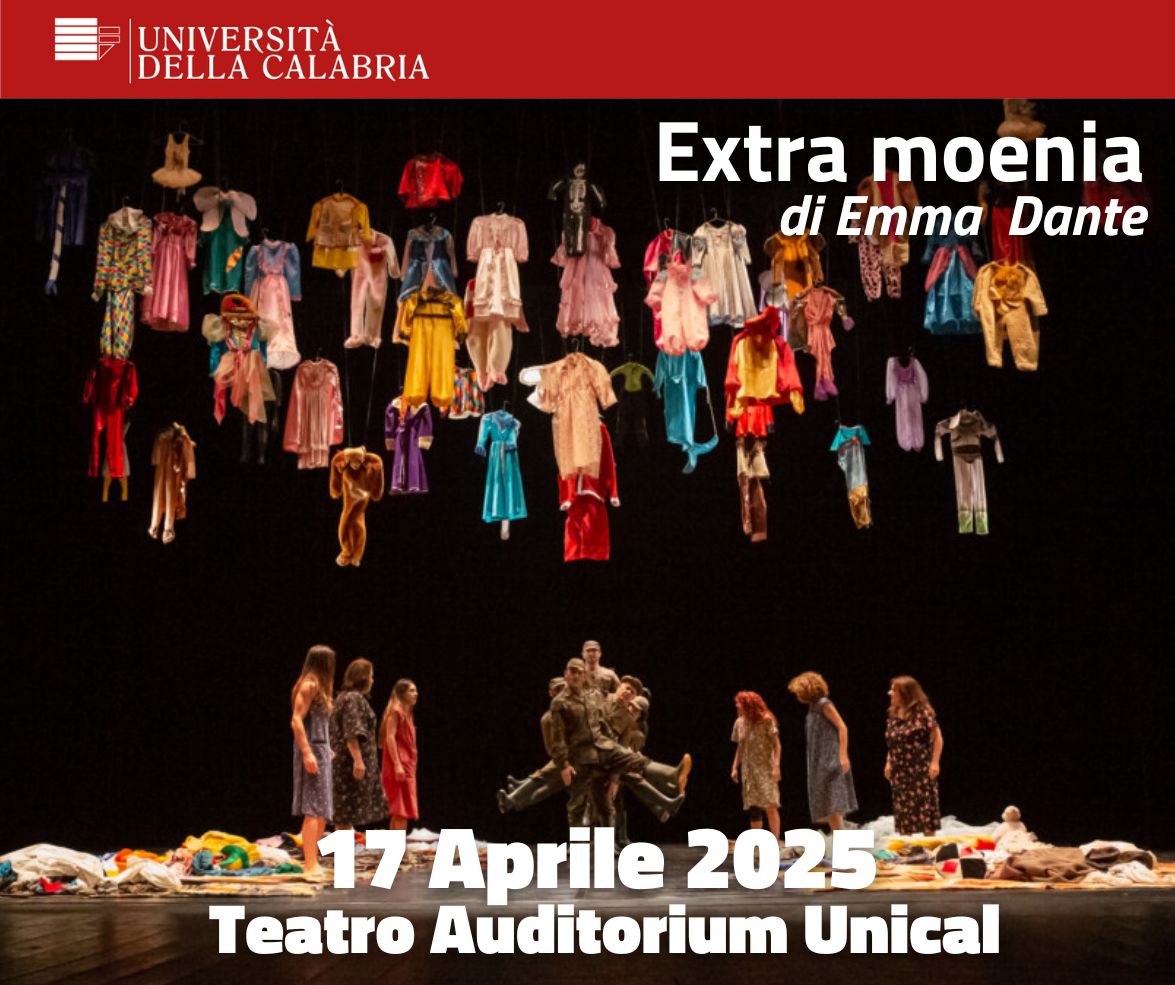 🎭𝐆𝐢𝐨𝐯𝐞𝐝ì 𝟏𝟕 𝐚𝐩𝐫𝐢𝐥𝐞, alle ore 20:30, presso il Teatro Auditorium Unical, per il cartellone 𝘔𝘦𝘳𝘪𝘥𝘪𝘢𝘯𝘰𝘚𝘶𝘥, andrà in scena "𝑬𝒙𝒕𝒓𝒂 𝒎𝒐𝒆𝒏𝒊𝒂", di Emma Dante.
📌Per info sull'acquisto dei biglietti 👉 bit.ly/3FOtfTY
#unical #tau