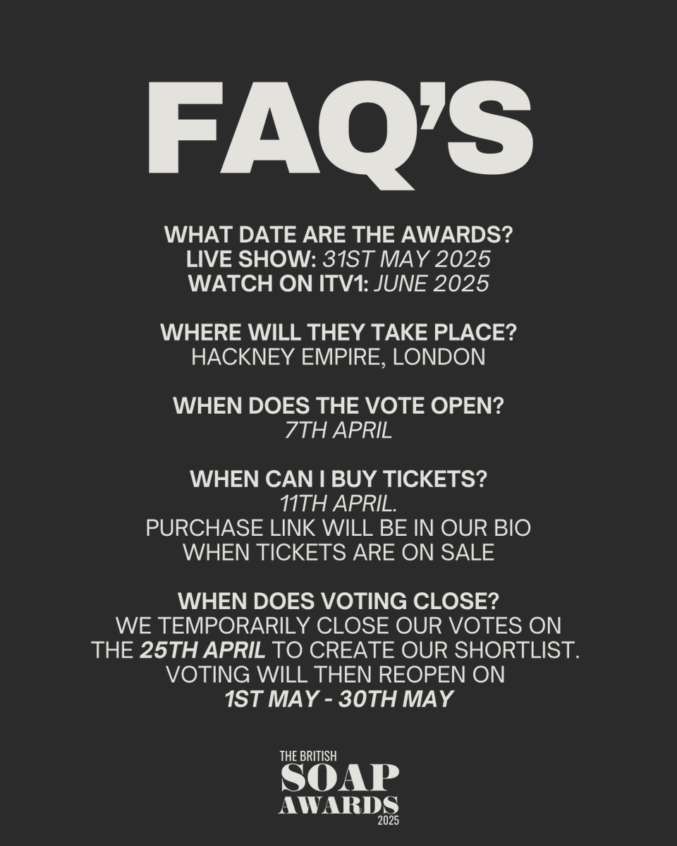 The British Soap Awards are back!  Who will you be voting for on April 7th? 🤩 #TheBritishSoapAwards