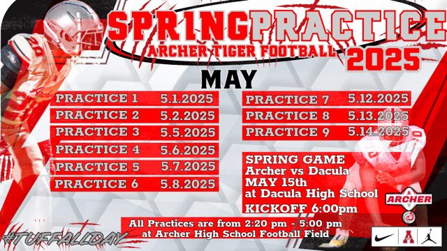 COME CHECK THE GUYS OUT THIS SPRING ! ❤️🤍 <a href="/ArcherTigersFB/">Archer Tigers Football</a>