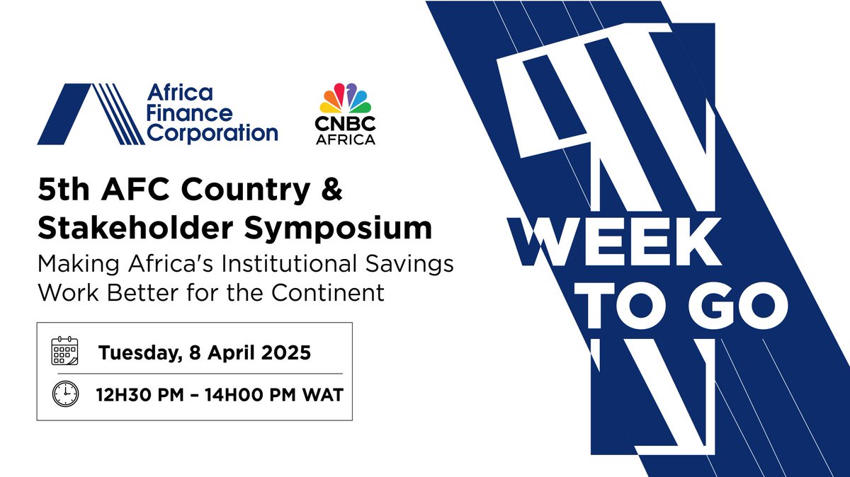 africa_finance's tweet image. The countdown is on! Only 1 week until the 5th AFC Country &amp;amp; Stakeholder Symposium kicks off.

Join industry leaders, policymakers, and financial experts as we explore innovative ways to mobilize Africa’s institutional savings for long-term development.

#CSS5
#AFCCS5