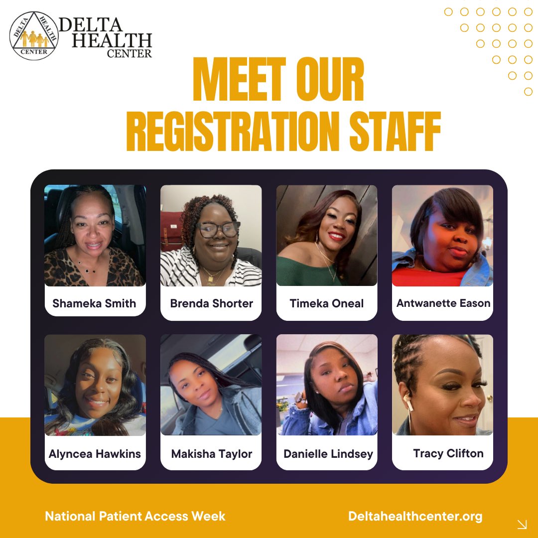 Celebrating National Patient Access Week: A Big Thank You to Our Registration Team

We want to recognize the hard work and commitment of Shameka Smith, Brenda Shorter, Timeka Oneal, Antwanette Eason, Alyncea Hawkins, Makisha Taylor, Danielle Lindsey, and Tracy Clifton.