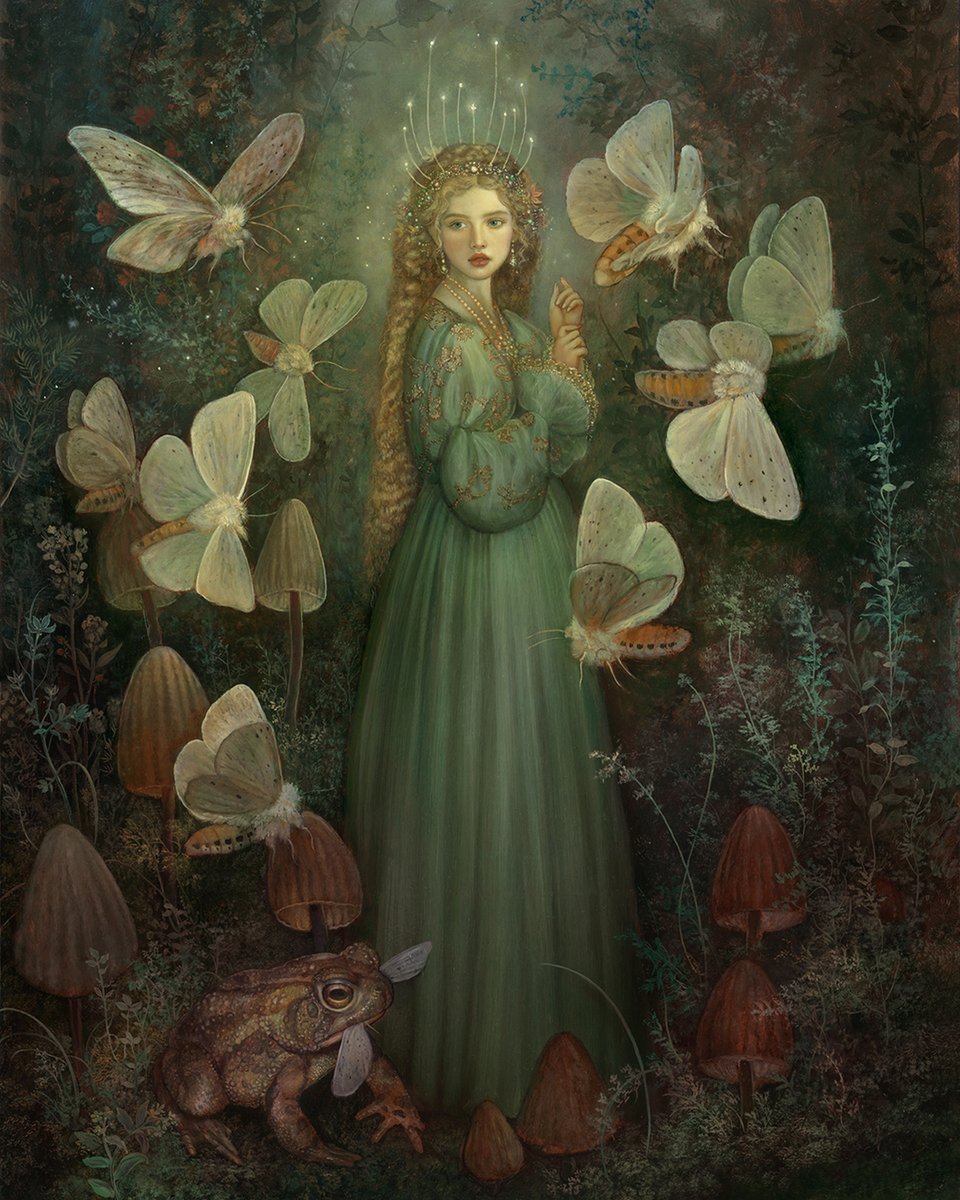 "The Light We Carry" (18x24 inches, oils on copper panel) is on view at Haven Gallery 🌿

#fantasyart #fairyart #mothpainting #toadart