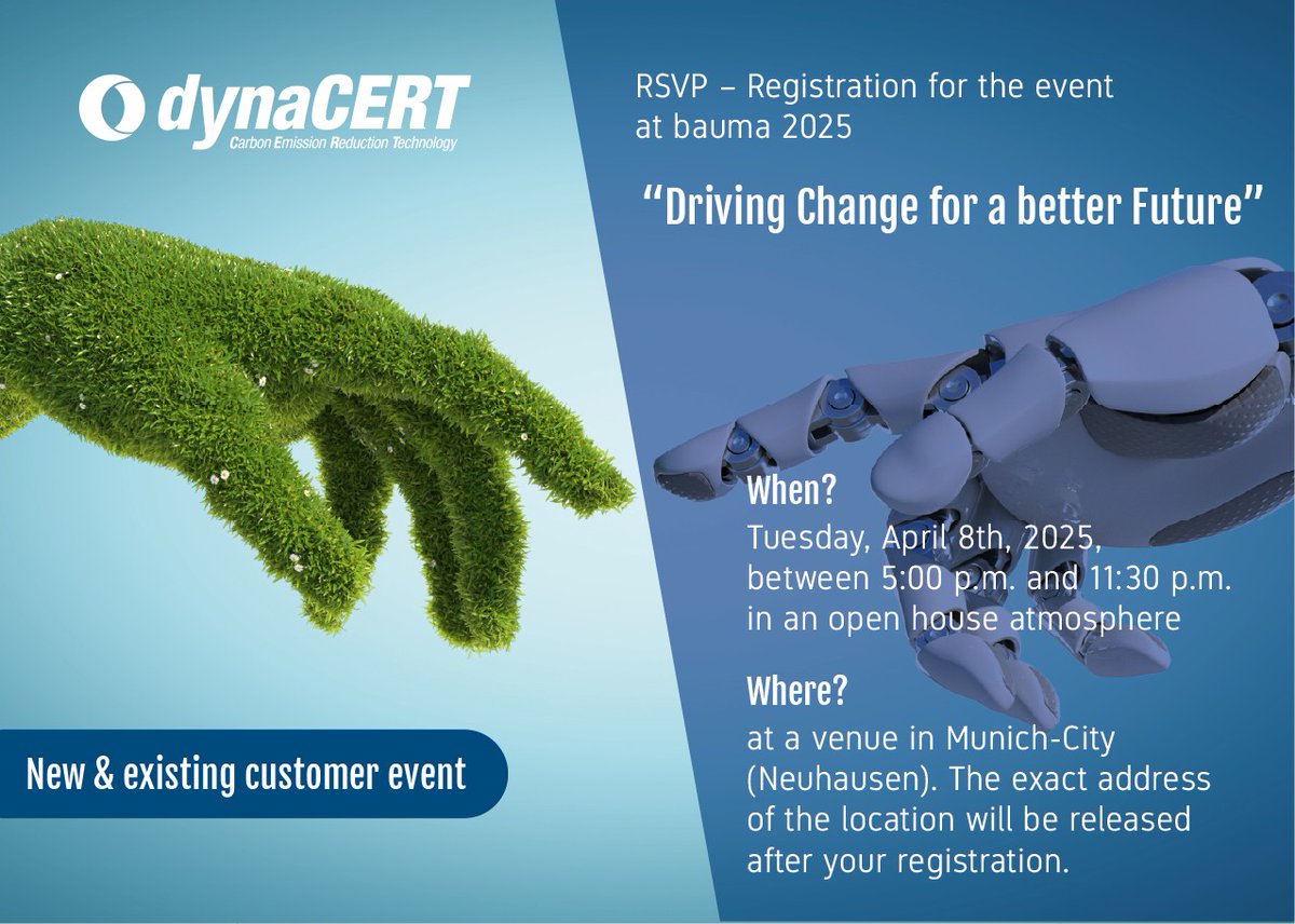 Exclusive dynaCERT After-Show Event at bauma 2025 – A Night of Innovation &amp; Networking

We are excited to invite you to an exclusive new and existing customer event during bauma 2025 in Munich in an open house atmosphere at a venue

in Munich-Neuhausen. This evening is designed