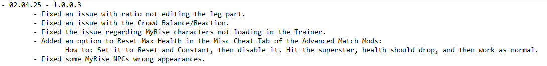 #WWE25 trainer updated. Just added some fixes