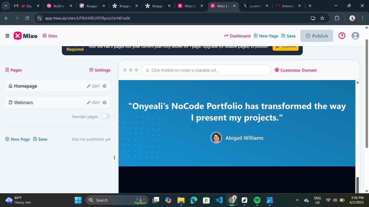 ChimezieOnyeali's tweet photo. Day 2 of #14DaysofNoCode with #100school π―
Today I learned how to harness the power of AI and no-code to quickly build websites and landing pages with @mixoteam
Here's what I've created π https://t.co/YTSAs8LKhr https://t.co/OWnOj3cKUe