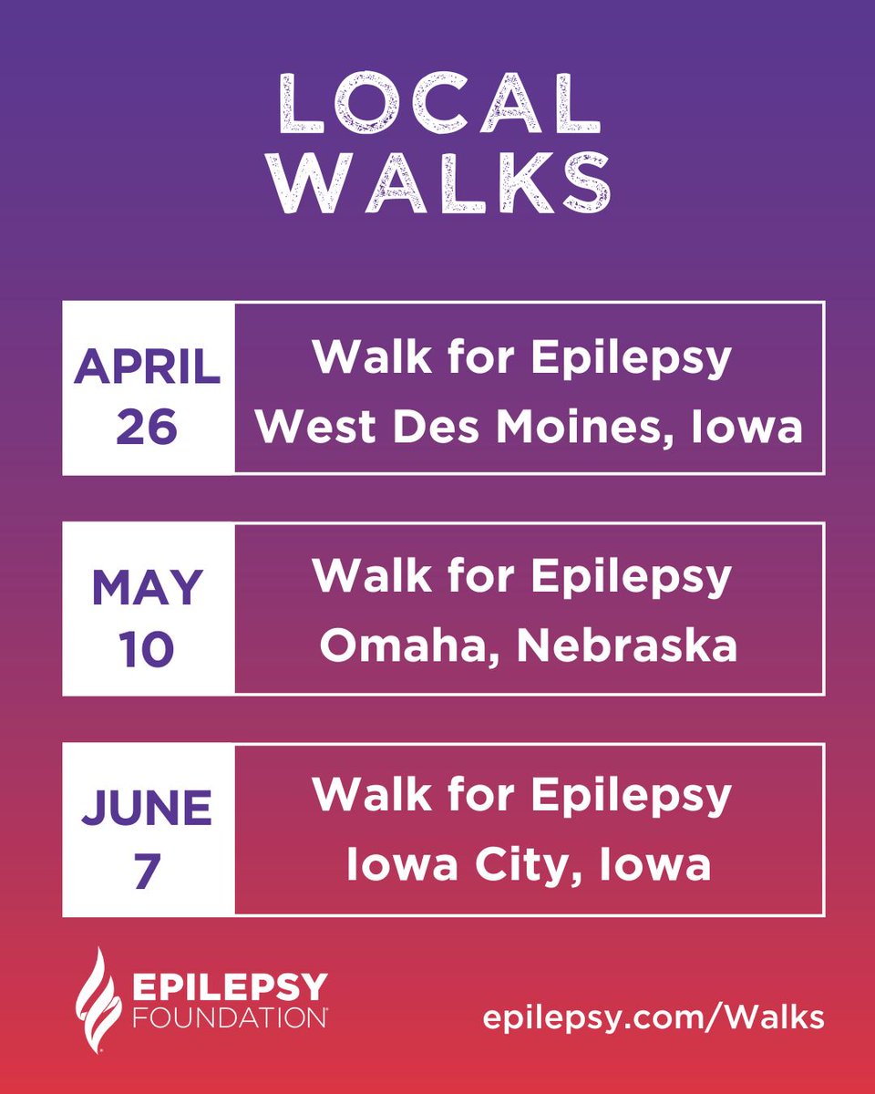 Participate in a local walk near you! epilepsy.com/walks
*Connect with others who understand the challenges of living with epilepsy.
*Raise awareness about epilepsy and seizures.
*Support research and programs that help people with epilepsy.