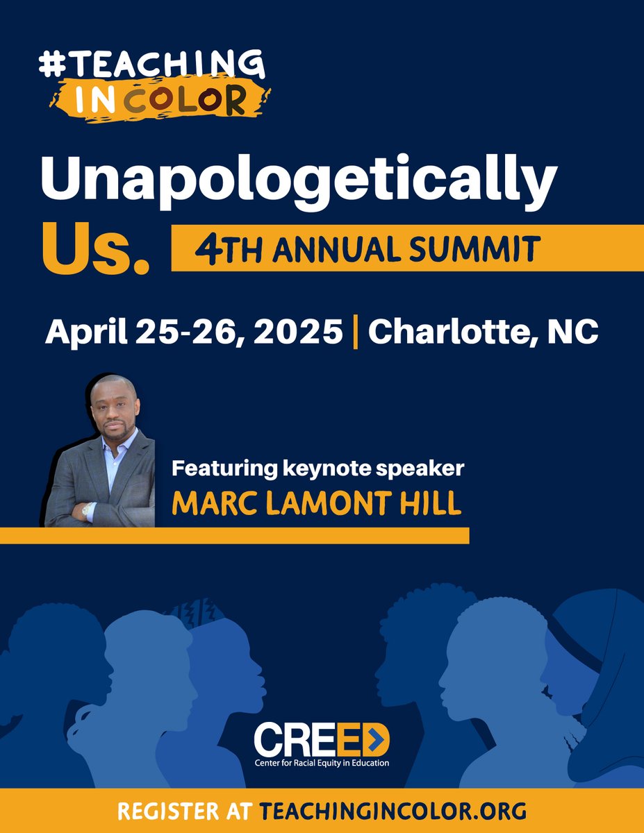 weare_org's tweet image. On Friday, April 25, @CREED_NC  will be hosting a pre-Summit #TeachinginColor Awards reception at the Double Tree Center City. Saturday will also hold the second-annual research symposium and an exciting keynote presentation. If you support educator diversity, you’re invited!