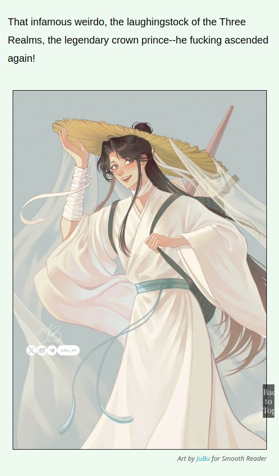 I don't know if y'all had noticed, the first character illustration we had in our translation of revised TGCF had been Lingwen and not Xie Lian, the MC! 😅 Well, that's no longer the case, thanks to the wonderful <a href="/jubu_art/">JuBu art</a> 😍🙏

smoothreads.world/c/en/gwyc/mo-x…