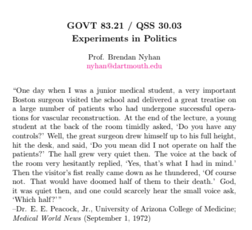 Updated syllabi for my courses on political misinformation and conspiracy theories sites.dartmouth.edu/nyhan/files/20… and experiments in politics sites.dartmouth.edu/nyhan/files/20…