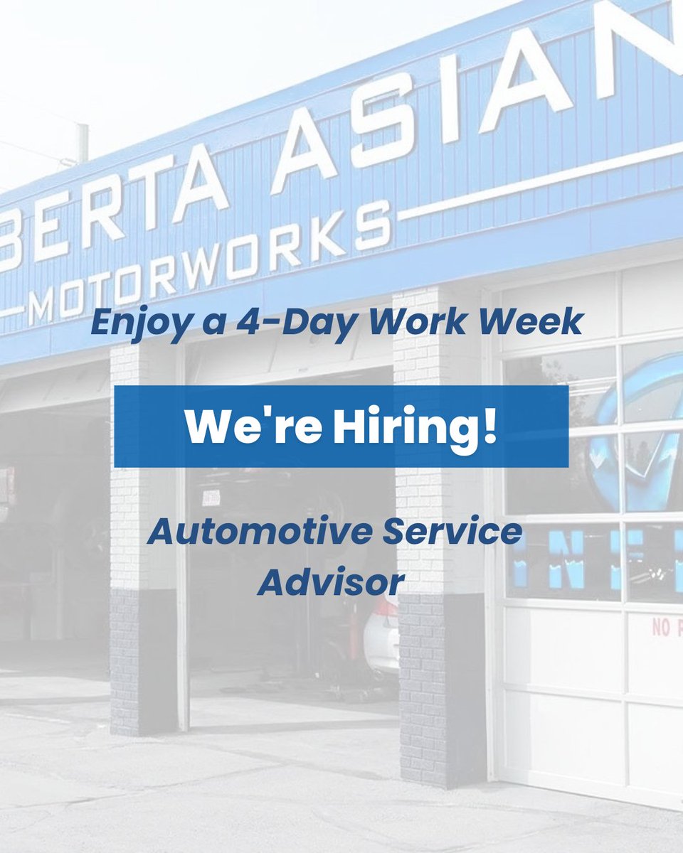 🚗💼 Join AAMW as an Automotive Service Advisor and earn $60K+ annually while enjoying a 4-day workweek! We're seeking a customer-focused, sales-driven professional to join our team.

Apply today by emailing your resume to mike.pasman@aamw.ca or visiting us at the shop.