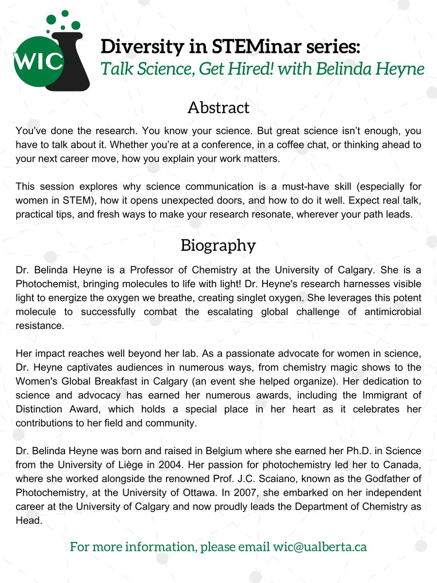 University of Alberta WIC (@uofawic) on Twitter photo We are excited to announce that WIC will be hosting <a href="/Belinda_Heyne/">Belinda Heyne</a> (University of Calgary) for our Diversity in STEMinar! Her talk will explore why science communication is a must-have skill, how it opens unexpected doors, and how to do it well. See QR code for zoom link below. We are excited to announce that WIC will be hosting <a href="/Belinda_Heyne/">Belinda Heyne</a> (University of Calgary) for our Diversity in STEMinar! Her talk will explore why science communication is a must-have skill, how it opens unexpected doors, and how to do it well. See QR code for zoom link below.