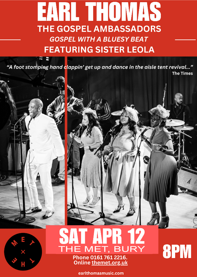 Earl Thomas &amp; the Gospel Ambassadors Feat. Sister Leola return for dates including the 12/04 at The Met, Bury.  "A foot stomping, hand clappin', get up and dance in the aisle tent revival" The Times. Info: themet.org.uk/event/earl-tho… #ukgospelmusic #ukblues <a href="/mr_earlthomas/">Earl Thomas</a>  <a href="/themet/">The Met</a>