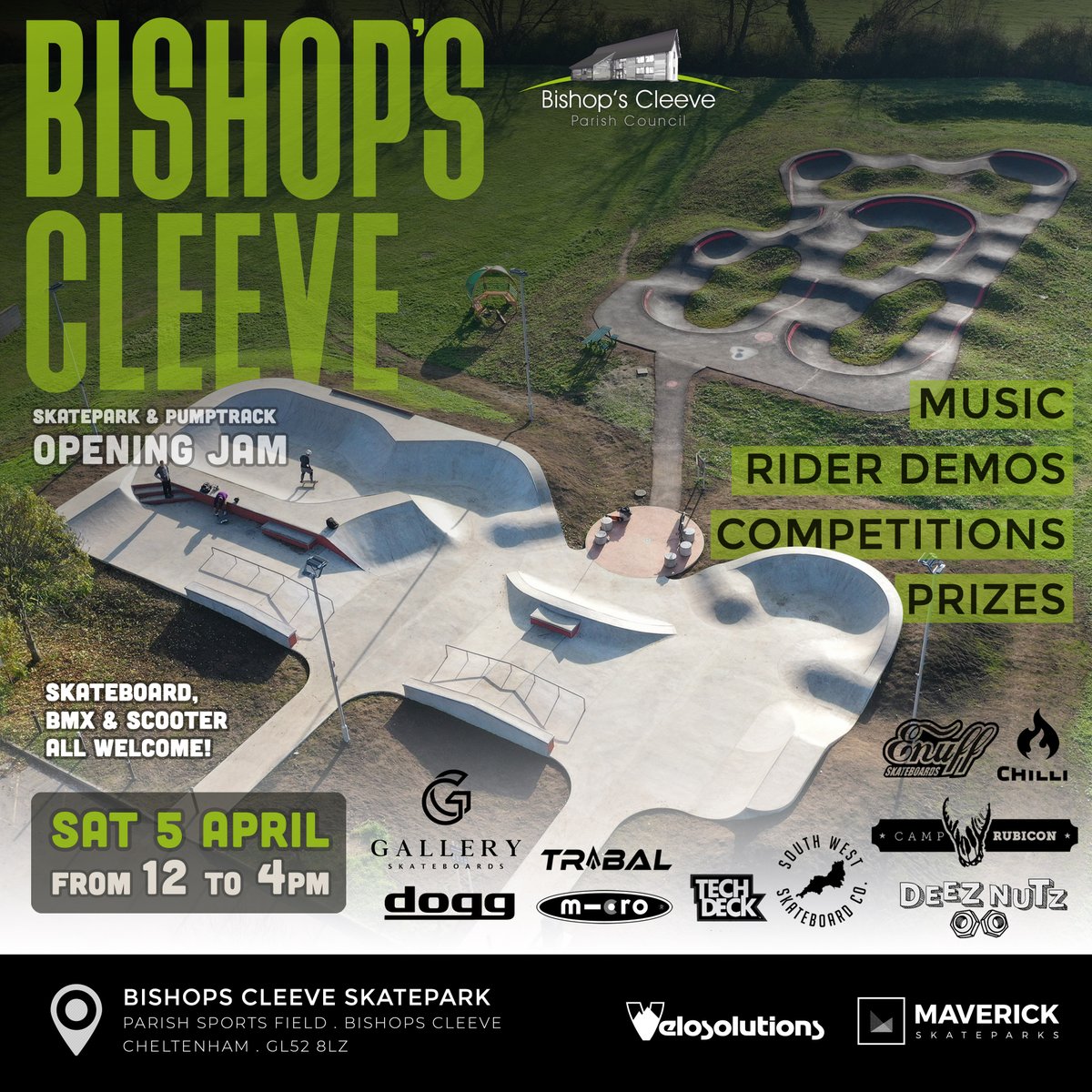 COUNTDOWN BEGINS to the Bishop's Cleeve Skatepark and Velo Pumptrack Opening Jam this SATURDAY!

Kicking off the first Maverick Skatepark Jam of Summer 2025 with SUNSHINE, competitions for all ages and abilities, professional demos and epic prizes.

📍maverickskateparks.co.uk/bishopscleeve