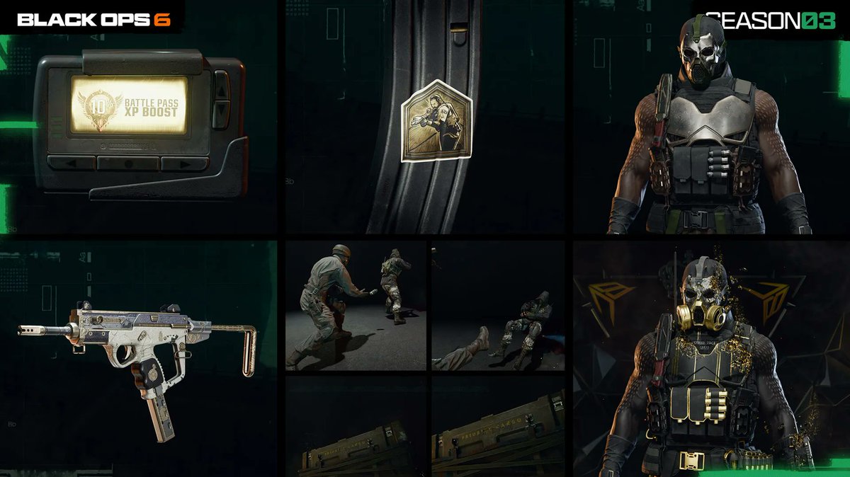 CoDQG_'s tweet image. 🟡 Voici le contenu du Passe de Combat / Black Cell de la Saison 3 de #BlackOps6 &amp;amp; #Warzone