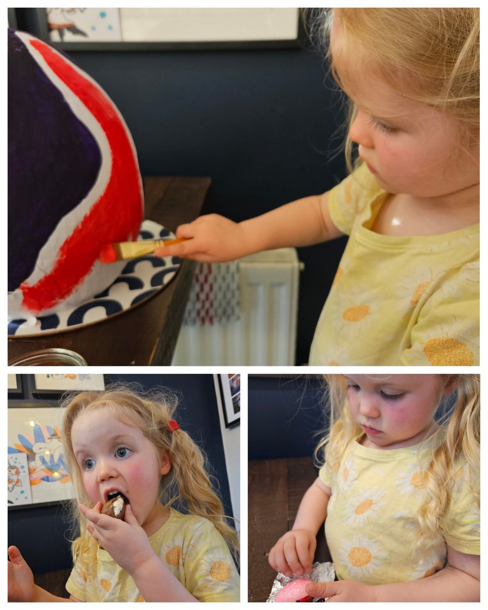 MrsB975's tweet photo. @TeamLadybirds1 @TeamCherryDale Bracken has had a fantastic time helping paint her Easter Bonnet and an even better time being chief 'creme egg taster ' https://t.co/24I1IiXxAJ