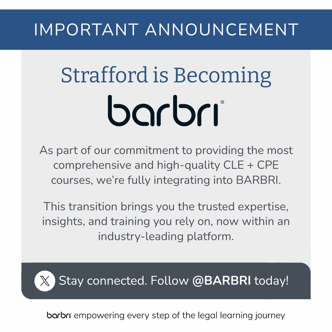 We’ve officially joined @BARBRI — the global leader in legal education! You’ll get more courses, innovative tools &amp; expanded professional development.

What’s staying the same? The CLE/CPE quality you trust.
🎓 Follow @BARBRI for updates, resources &amp; expert-led learning.