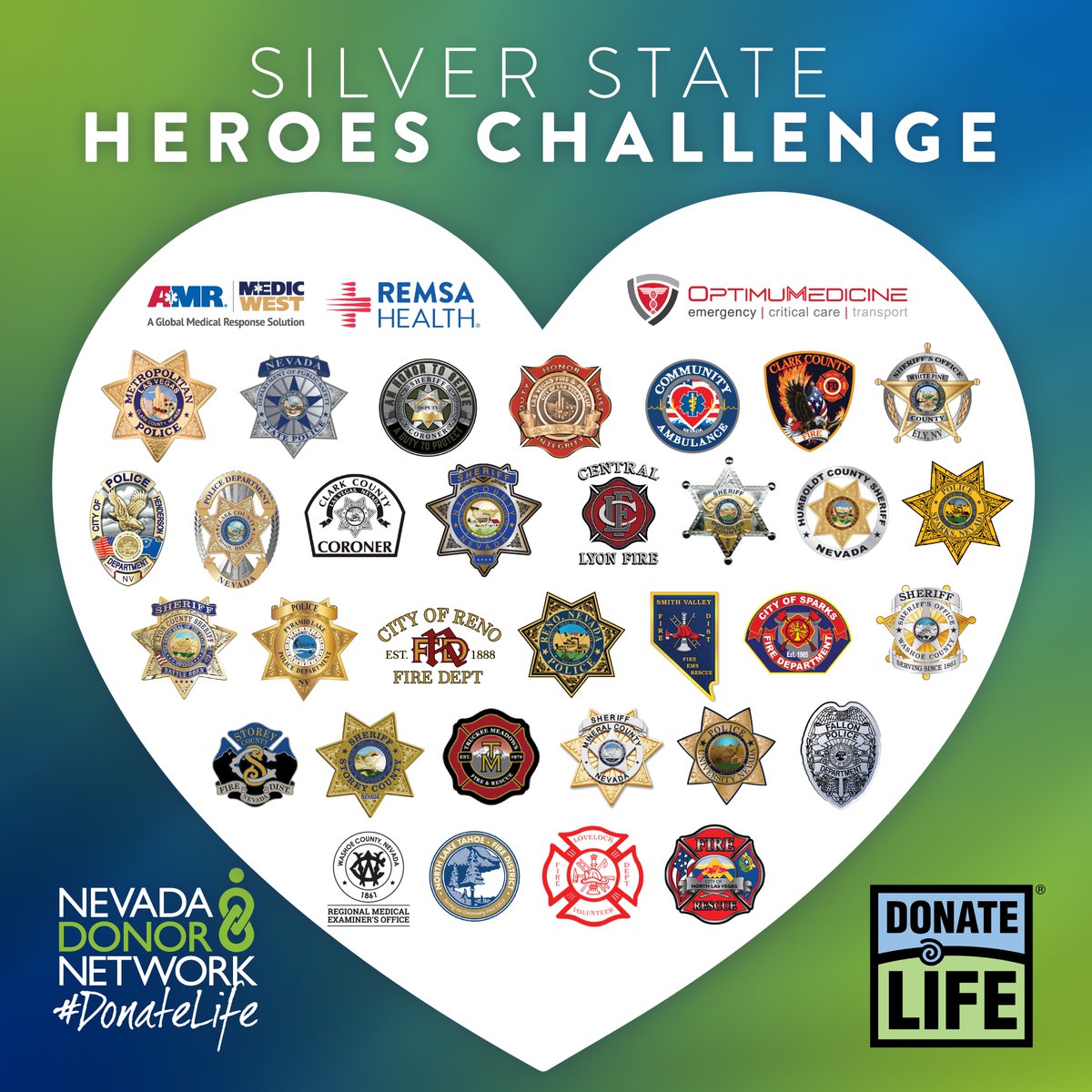LyonCSO's tweet photo. It is National Donate Life Month, and we are honored to support @NVDonor 's mission to save and heal lives through donation by participating in the 2025 Silver State Heroes Challenge along with first responder agencies across the state.  #DonateLife #BeAHero #NDLM https://t.co/iy6ttLMNvE