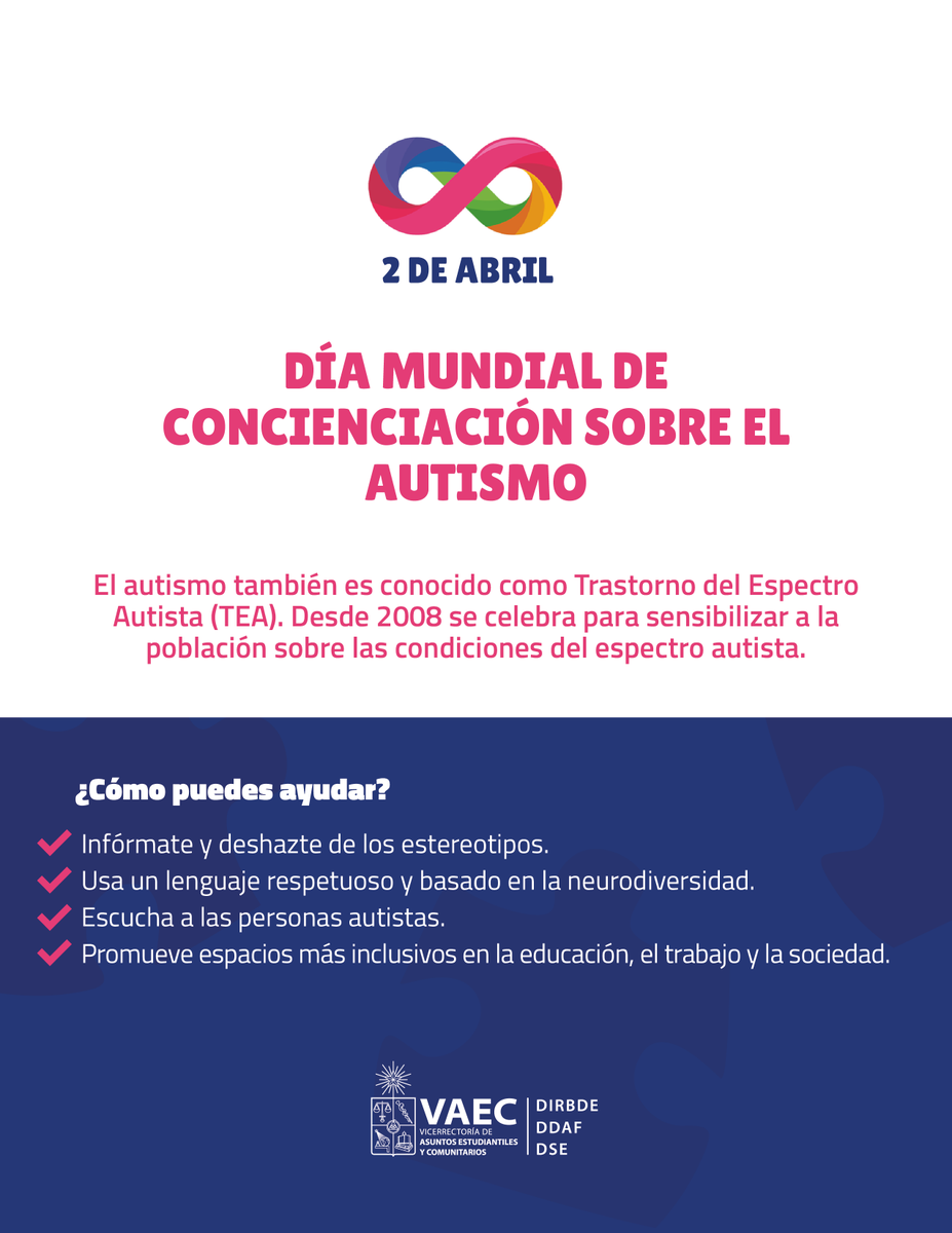 🔵 Hoy, 2 de abril, es el Día Mundial de Concienciación sobre el #Autismo. Se trata de una oportunidad para derribar mitos, promover la inclusión y garantizar que las personas autistas sean escuchadas y respetadas en todos los ámbitos de la sociedad.