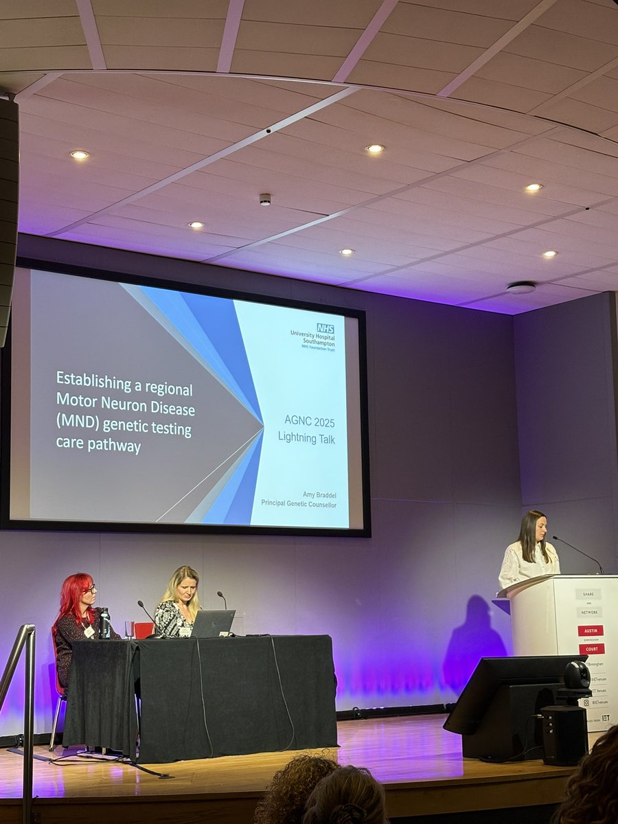 Brilliant lightning talk from Amy Braddel giving their experience of establishing a regional MND genetic testing care pathway #AGNC2025 #genechat