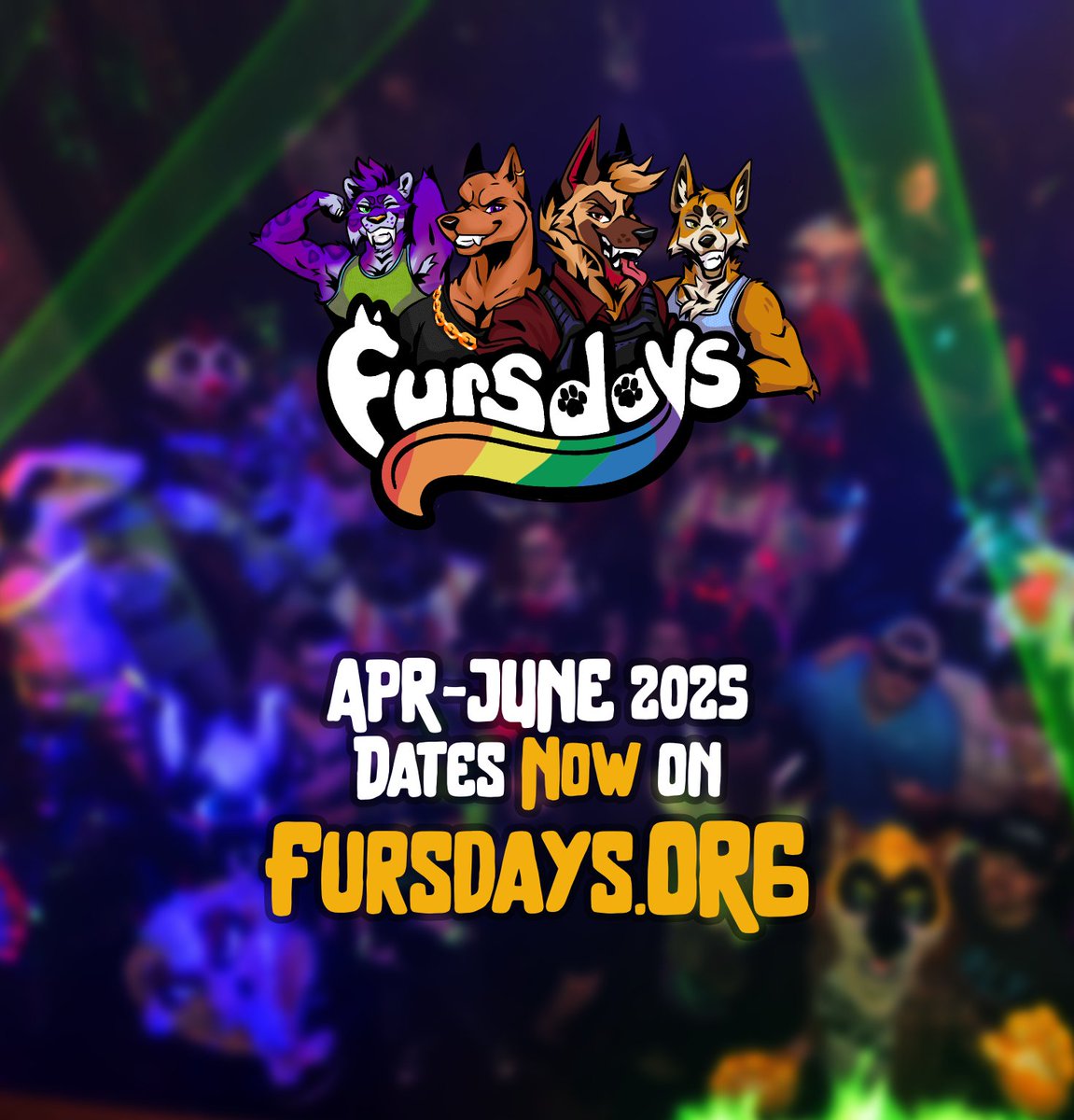 Dates for Quarter 2 of Fursdays events are now available on our website! Plan ahead for the next Fur-Adventure! Fursdays.org 

#fursdays #furry #furries #furryevent #FursuitEveryday #fursuits