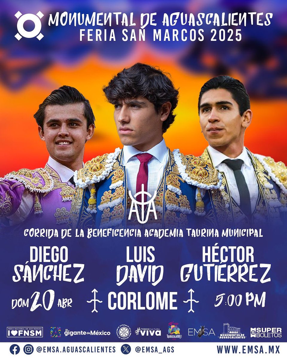 𝟭𝗮 𝗖𝗢𝗥𝗥𝗜𝗗𝗔 • 𝗕𝗘𝗡𝗘𝗙𝗜𝗖𝗘𝗡𝗖𝗜𝗔 𝗗𝗘 𝗟𝗔 𝗔𝗖𝗔𝗗𝗘𝗠𝗜𝗔 𝗧𝗔𝗨𝗥𝗜𝗡𝗔 𝗠𝗨𝗡𝗜𝗖𝗜𝗣𝗔𝗟

🚩Cartel de hidrocálidos: Diego Sánchez, Luis David y Héctor Gutiérrez
🐂 Toros de Corlomé

🎫 emsa.mx