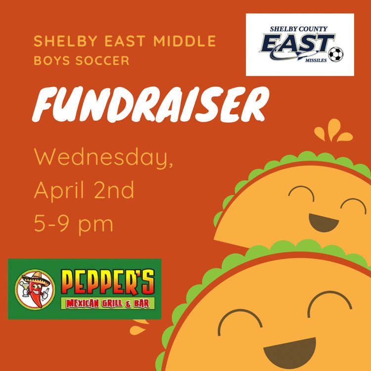 There's no reason to cook dinner tonight! The East Middle Boys soccer team is conducting a fundraiser at Pepper's Mexican Grill from 5-9 pm! Please mention the East Middle Boys Soccer Fundraiser when you place your order!

See you TONIGHT from 5-9 pm at Peppers!