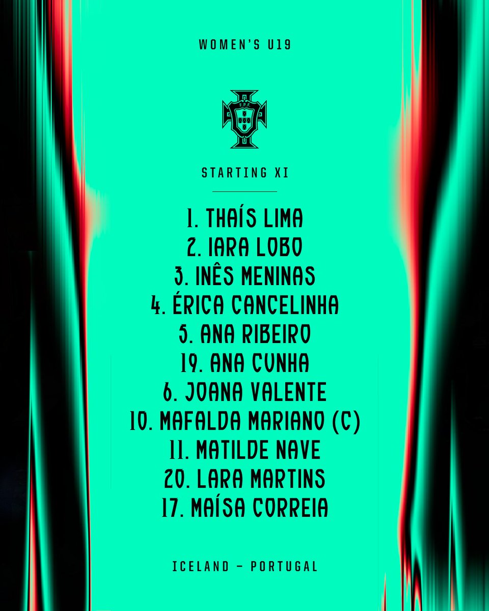 selecaoportugal's tweet photo. O 𝗫𝗜 𝗜𝗡𝗜𝗖𝗜𝗔𝗟 escolhido por Marisa Gomes para o primeiro jogo de Qualificação! 🫡🇵🇹
#FazHistória | #ISLPOR #U19WEURO https://t.co/ymP7d5vDL6