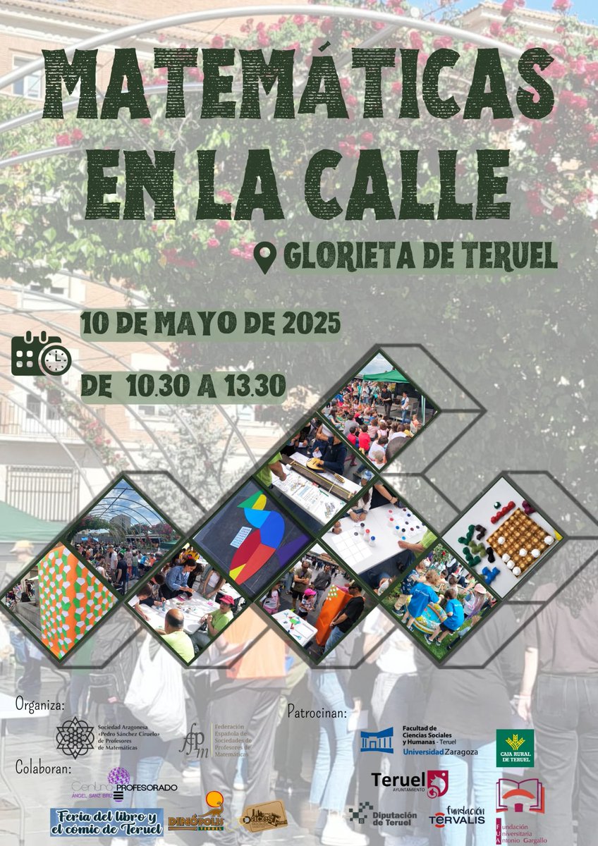SAPMciruelos's tweet photo. ¡Prepárate! ¡Matemáticas en la Calle en #Teruel! 10 de mayo de 2025, de 10:30 a 13:30. https://t.co/vfVsqhormM
