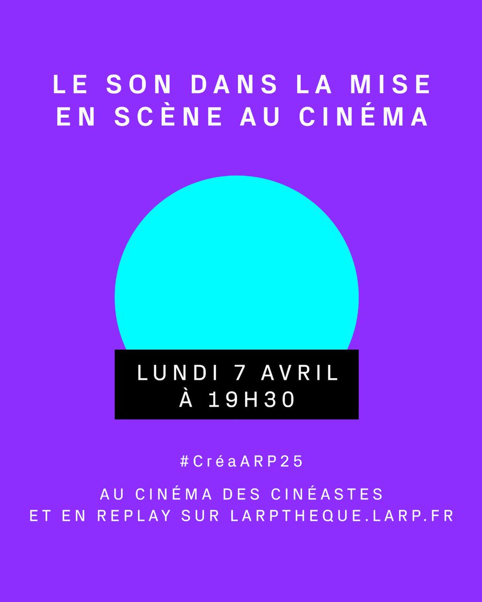 [SOIRÉE DE LA CRÉATION]

📢 Derniers jours pour s'inscrire (gratuitement) à la Soirée de la Création sur le son dans la mise en scène au cinéma, 𝗹𝘂𝗻𝗱𝗶 𝟳 𝗮𝘃𝗿𝗶𝗹 𝗮̀ 𝟭𝟵𝗵𝟯𝟬 au Cinéma des Cinéastes ! 

👉 docs.google.com/forms/d/e/1FAI…

#CréaARP25